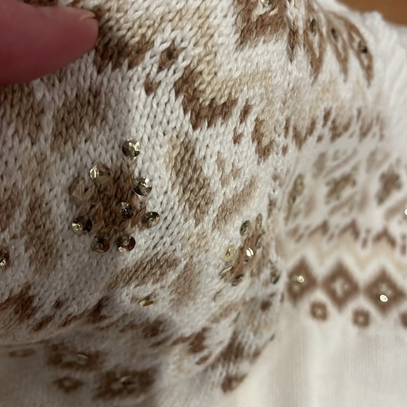 4/$20 Justice off white sweater with tan and gold sequins - Picture 6 of 8
